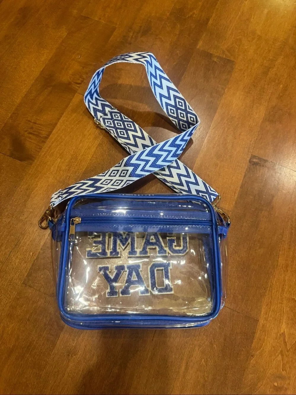 New Clear Game Day Stadium Crossbody Bag Blue Chenille Adjustable Strap Concert